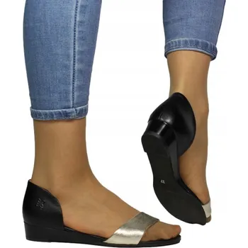 Dámské sandále Dámské sandály MACIEJKA 01971-67 klínek kůže černá + zlatá vel. 38