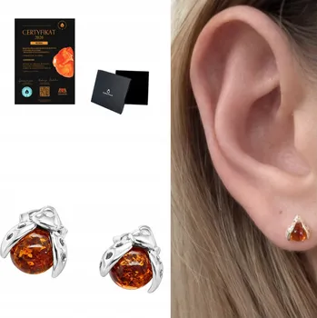 Náušnice Stříbrné náušnice z BURSZTYNEM pecičkou STŘÍBRO 925 BERUŠKY ŠROUBKY VIDEO