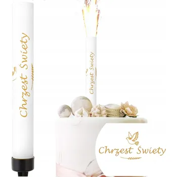 Dortová svíčka DORTOVÁ FONTÁNA NA KŘTINY KŘESTU, ZLATÝ nápis svíčka 12cm, 1 Ks