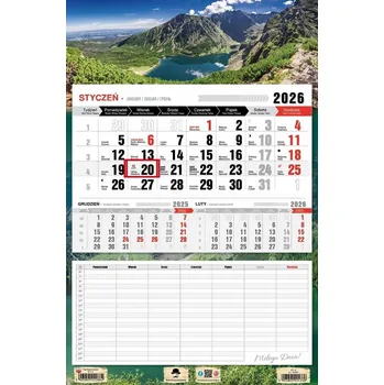 Kalendář Nástěnný kalendář 2026 JEDNODÍLNÝ 3měsíční/strana + s PLÁNEM HODIN - TATRY