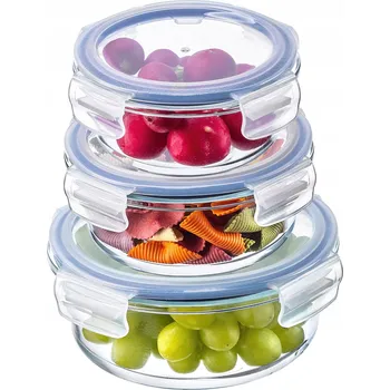 Dóza na potraviny SADA SKLENĚNÝCH DÓZ NA POTRAVINY S VÍKEM KRABIČKA BOX KULATÉ 3 ks