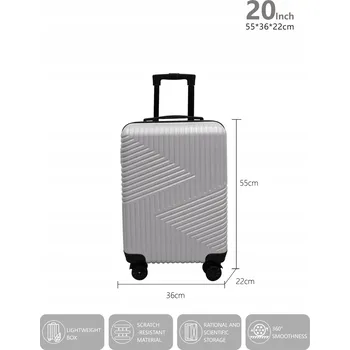 Cestovní kufr 20 palců, zavazadlo, příruční zavazadlo do letadla, 55*36*22 cm, Světle šedá