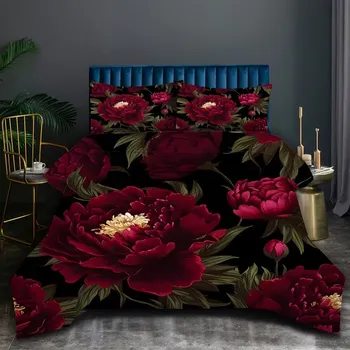 Povlečení Sada povlečení s motivem červených pivoňek 135 x 200 cm + 80 x 80 cm