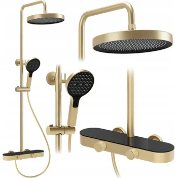 Sprchový set SPRCHOVÝ SET REA CREO ZLATÝ KARTÁČOVANÝ S DEŠŤOVOU SPRCHOU NA OMÍTKU