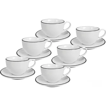 by inspire Set 6 ks - Cappuccino šálek s podšálkem Alba Black, 200 ml, černá linka