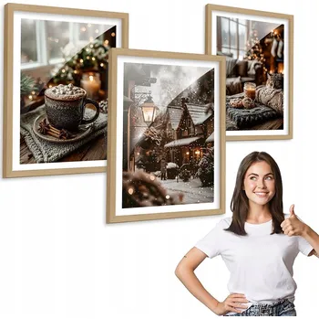 Obraz Sada 3 obrazů VÁNOČNÍ ATMOSFÉRA dřevěný rámeček 30x40 na zeď triptych