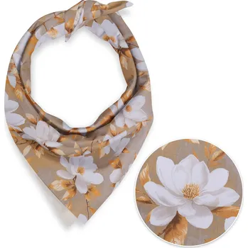 Šátek Bavlněný šátek Sandra SA-717 Bílé květy magnolie na hnědošedém 45 x 45 cm