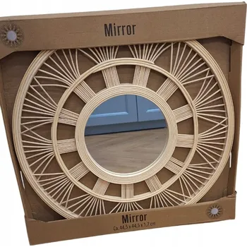 Zrcadlo Zrcadlo nástěnné kruh rám dřevo 445 x 445 mm boho vintage, bambus