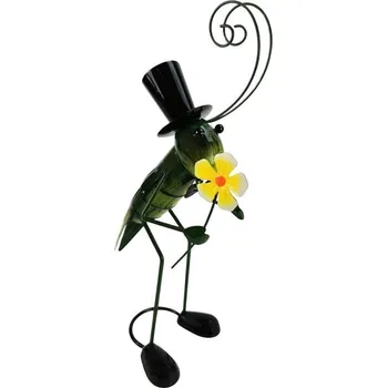 Kovový luční koník s květinou 37 cm