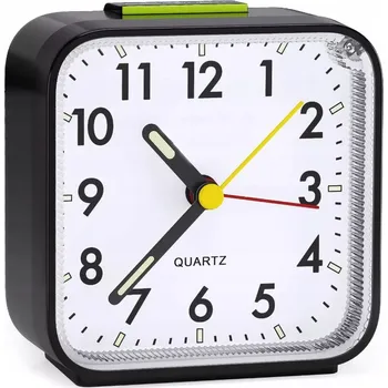Budík BUDÍK HODINY TICHÝ BEZHLUČNÝ ANALOGOVÝ ČERNÝ