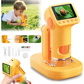 Mikroskop DIGITÁLNÍ MIKROSKOP ŽLUTÝ 1600X 3 ÚROVNĚ JASU 2" DISPLEJ S LED OSVĚTLENÍM PRO DĚTI