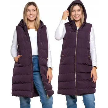 Dámská vesta Dámská Prošívaná Vesta po Kolena s kapucí Vesta na Podzim MORAJ M