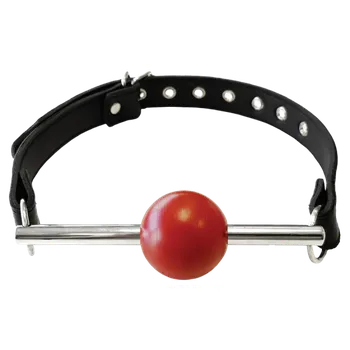 ROUGE Leather Ball Gag with Removable Rubber Red Ball with Stainless Steel Rod BLACK/RED