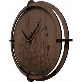 Hodiny Designové dřevěné hodiny na zeď - motiv trávy | Ořech wenge Černé ručičky 4