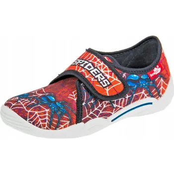 Dívčí bačkory Renbut Papuče textilní červené Spiders kožená vložka R.28 / 17,8 cm