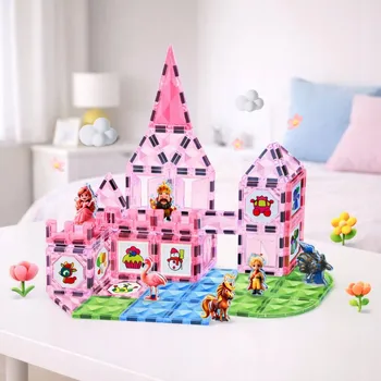 ostatní stavebnice Magnetické Stavebnice s Figurkami, Barvy a Karty na Malování, Růžové, 80 dílů