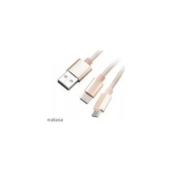 Datový kabel USB Kabel Akasa 2.0, 1,20 m, USB A - USB C/Micro-USB B, zlatý