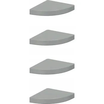 police Rohové nástěnné police, 4 ks, lesklé, šedé, 25x25x3,8 cm, MDF