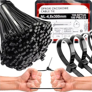 Stahovací páska Stahovací pásky pásky černé 4,8x300mm 100 kusů 0958