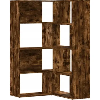 Knihovna 4-patrový rohový regál, kouřový dub, 85x85x140 cm