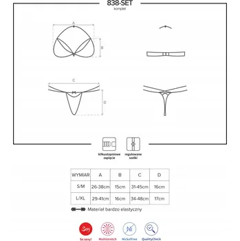 Podprsenka Obsessive 838-SET-3 dvoudílný komplet červený S/M