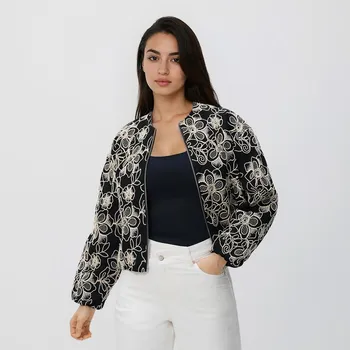 Dámský kabát Reserved - Bunda bomber s&nbsp;ozdobnou výšivkou - černý - 517IA-99X - 517IA-99X-M