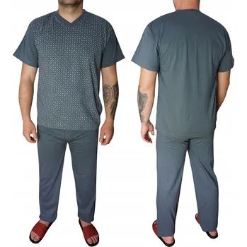 Pánské pyžamo Pánské pyžamo bavlněné krátký rukáv dlouhé kalhoty polská výroba 5XL