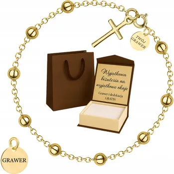 Náramek Zlatý dámský náramek s křížkem a ozdobnými kuličkami Au585/Ag925 GRAVÍROVÁNÍ DÁREK