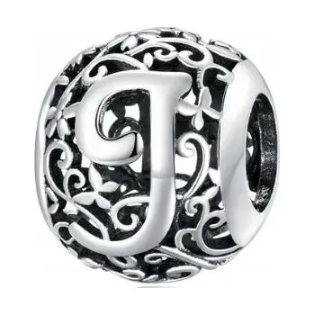 Přívěsek Charms ze stříbra písmeno J s925 ornament prolamovaný stříbro 925