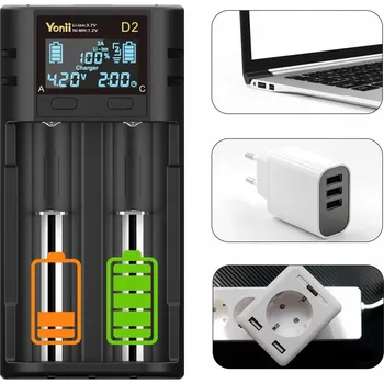 Nabíječka baterií D2 RYCHLÁ NABÍJEČKA PRO AKUMULÁTORY BATERIE AA a AAA 18650 21700 26650