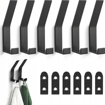 Věšák Nástěnný věšák háček na oblečení kovový dvojitý ČERNÝ loft 6 ks