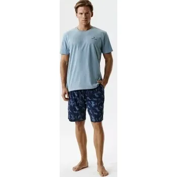 Pánské pyžamo ATLANTIC pánské pyžamo PREMIUM 100% bavlna NMP399 modrá světlá denim M