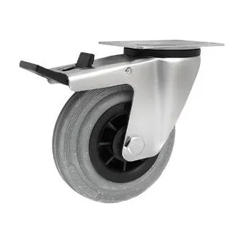 Pojezdové kolečko Pryžové kolo s plastovým diskem v otočné vidlici s brzdou 125 mm