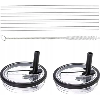 2 ks Víčka na hrnek + brčka černá víčka na hrnky