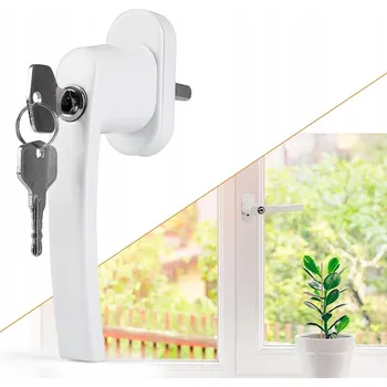 Okenní klika KLAMKA OKIENNA Z KLUCZYKIEM ZAMKIEM BÍLÁ HLINÍKOVÁ PRO OKNO, ZÁMEK, 4 KS