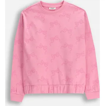 Dámská mikina Mikina Dívčí Tepláková Bez Kapuce s Mašličkami Růžová 098 Mokida WM6