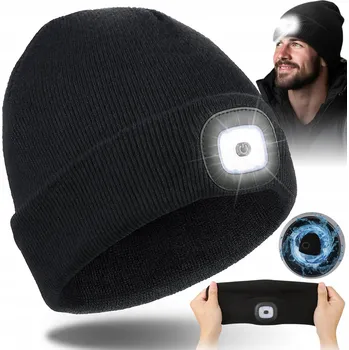 Čepice ZIMNÍ ČEPICE PÁNSKÁ DÁMSKÁ DVOUVRSTVÁ TEPLÁ S LED SVÍTILNOU VYSOKÁ