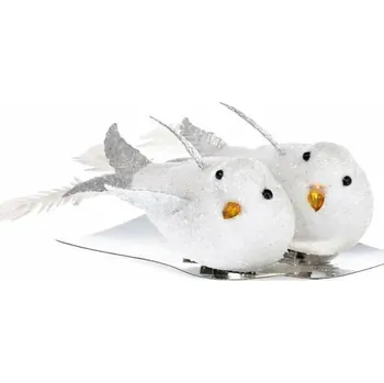 Vánoční dekorace DECOLED Dekorace ptáček bílý, 9x4 cm - 2ks/bal