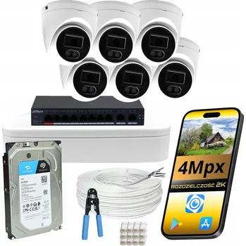 IP kamera Sada monitoringu: 6 venkovních IP kamer PoE 4Mpx Dual Light, 1TB disk