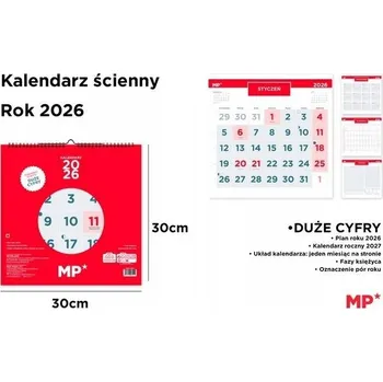 Kalendář Kalendář 2026 nástěnný 30x30cm červený