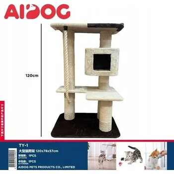 Velké škrabadlo pro kočky 120x78x57 cm s domečkem a bidýlkem