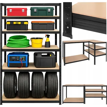 Dílenský regál Kovový regál do skladu, 5 Polic, černý, do garáže, sklepa, 180x100x60 cm, nosnost 1000 kg