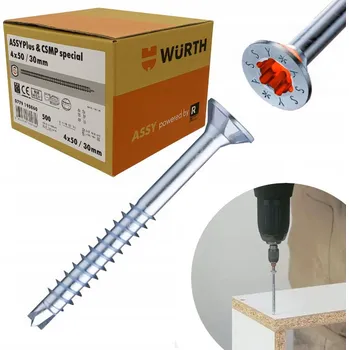Vrták Šrouby do dřeva Wurth 4 x 50 mm, 500 ks