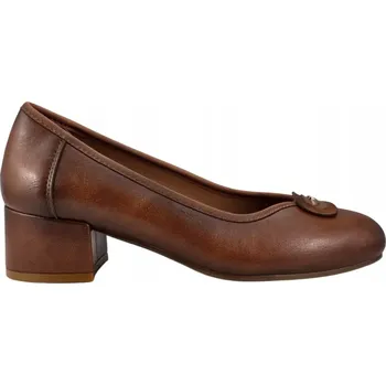 Dámské lodičky Dámské lodičky z ekokůže na stabilním podpatku, elegantní hnědé polobotky, velikost 39