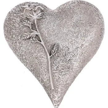 Šedá pietní dekorace Srdce s růží z polyresinu - úcta a vzpomínka Barva: šedá