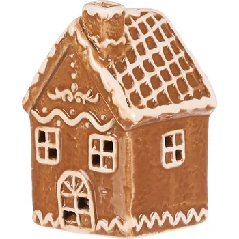 Vánoční dekorace Hnědý keramický perníkový domeček s LED osvětlením na Vánoce Barva: Hnědá