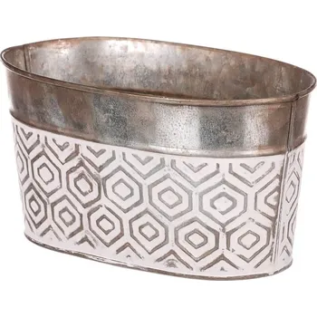 Nákupní košík Elegantní bílo-měděný kovový oválný truhlík s ornamenty, 20x11x17 cm Barva: Měděná