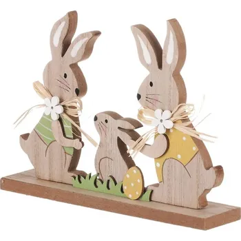Velikonoční dekorace Dřevěná velikonoční dekorace - rodinka zajíčků, přírodní design Barva: Přírodní