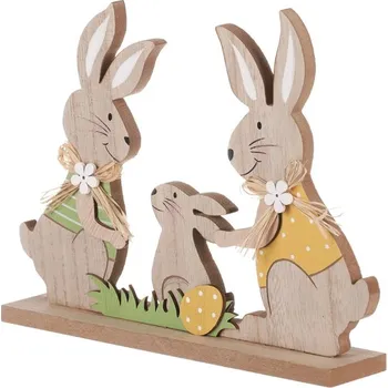 Velikonoční dekorace Dřevěná dekorace Zajíci - Velikonoční rodinka, 30 cm, přírodní barva Barva: Přírodní