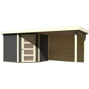 Zahradní domek KARIBU HOLZTECHNIK dřevěný domek KARIBU SCHWANDORF 5 + přístavek 280 cm včetně zadní stěny (9219) terragrau LG3917